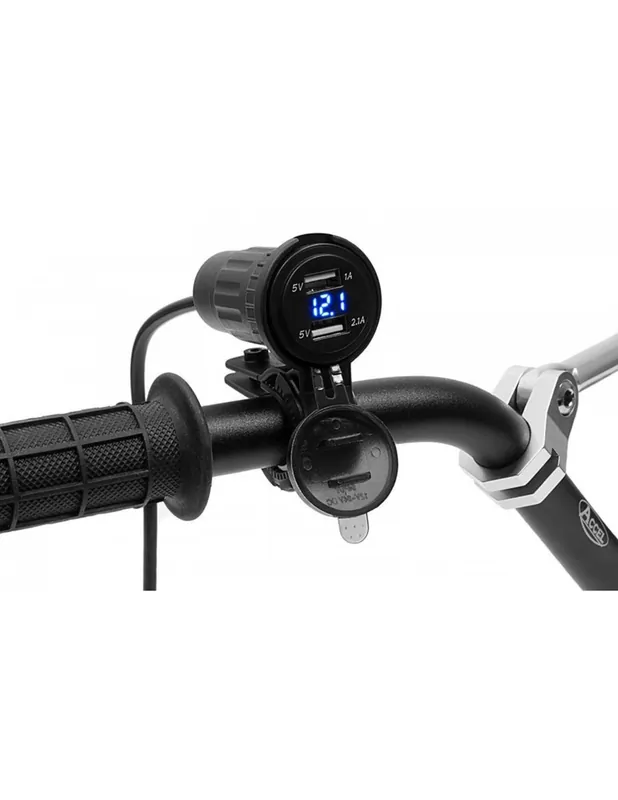 Niska cena BIKETEC MOTOCYKLOWE PODWÓJNE GNIAZDO Z PODŚWIETLENIEM I WOLTOMIERZEM MONTAŻ W OWIEWKE LUB NA KIEROWNICE